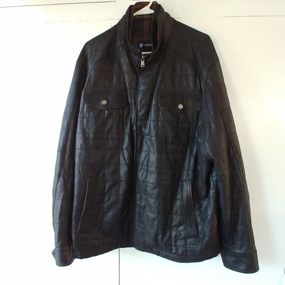 Daniel Cremieux Black & Brown Leather Zip Up Jacket w/Removable Placket SZ L